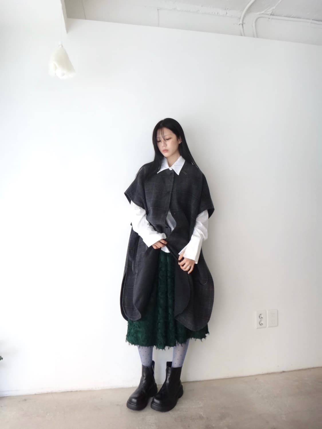 Texture ruffle skirt / green 상품이미지5