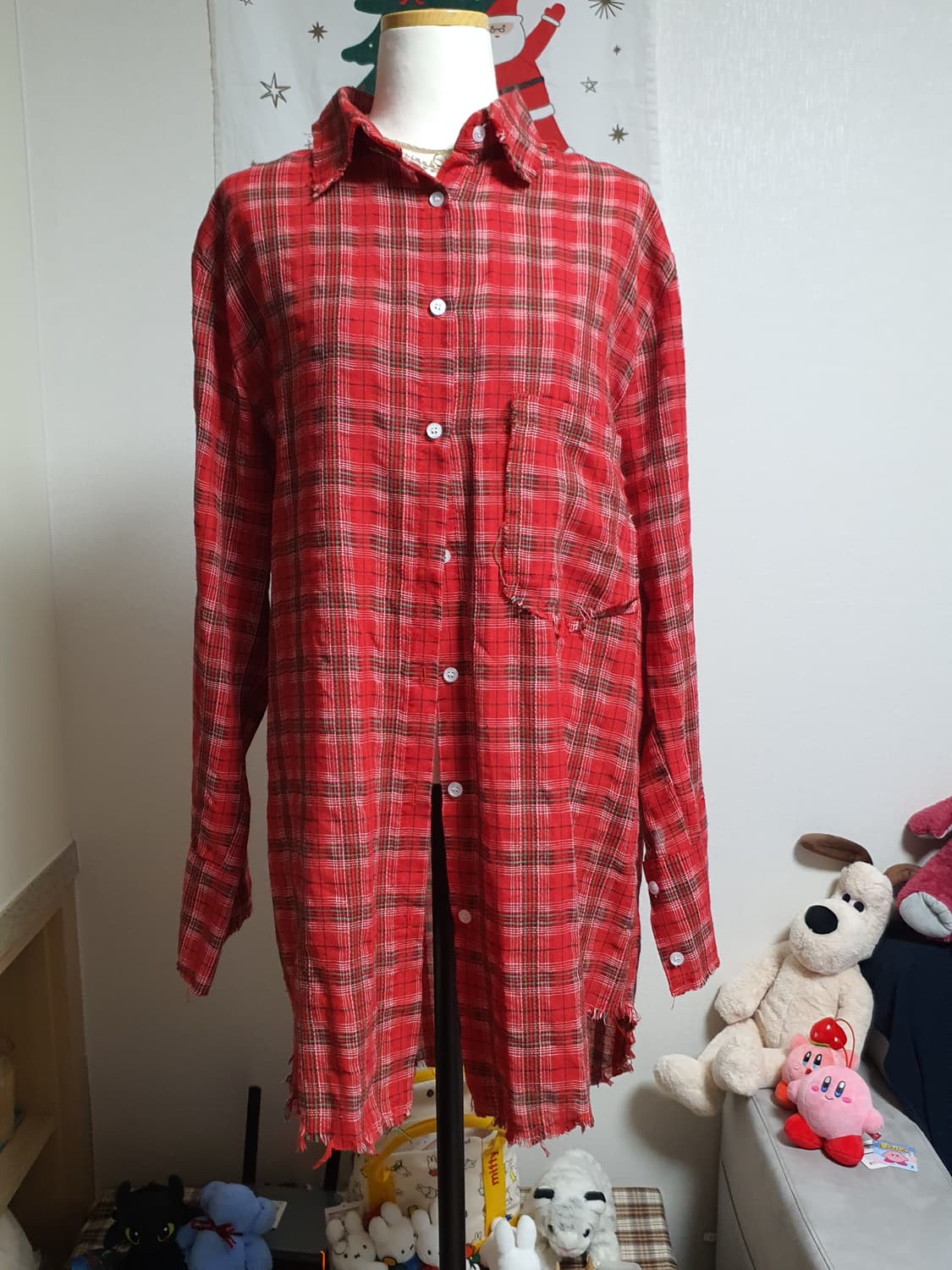 [빈티지] 크리스마스 레드그린 체크 롱 남방 셔츠 상품이미지1