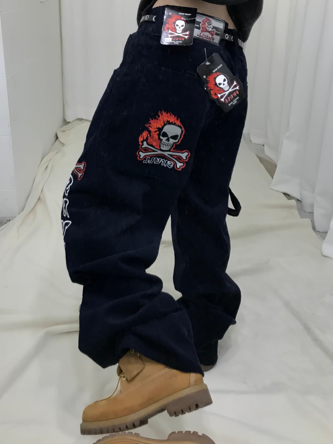 스컬 빈티지 네이비 코듀로이 골덴 힙합 팬네 상품이미지1