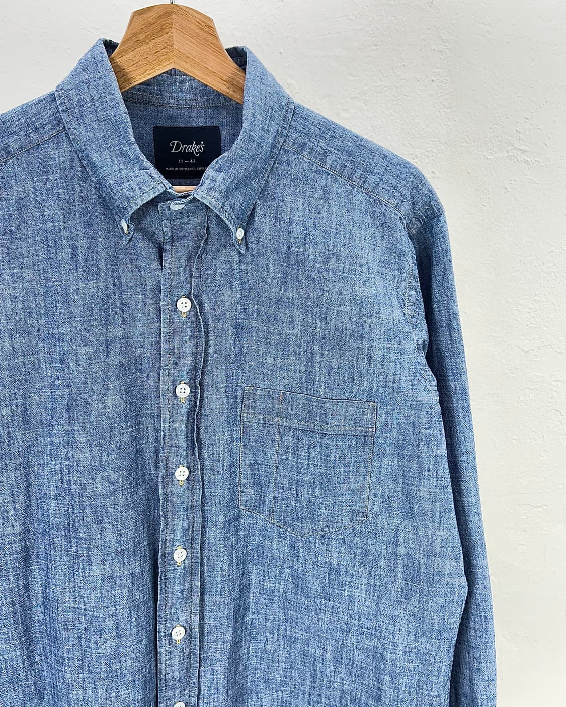 드레익스 샴브레이 버튼 다운 원 포켓 코튼 셔츠 상품이미지3