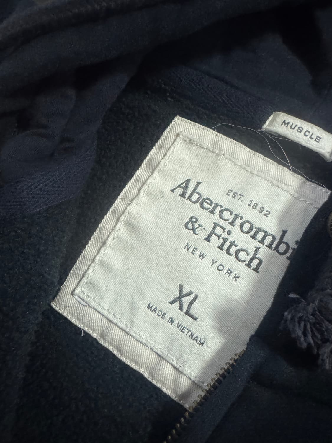 공용!! 아베크롬비 y2k 순록 로고 기모 후드집업 네이비 상품이미지3