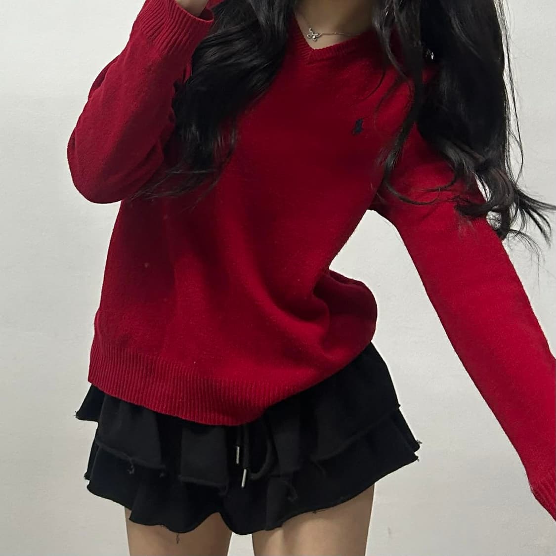 폴로 랄프로렌 딮버건디 램스울 브이넥 니트(S) 상품이미지2