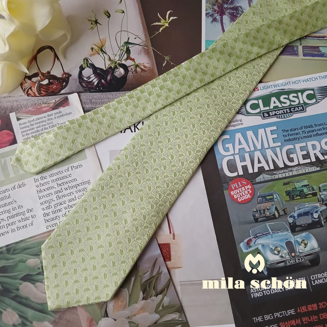 밀라숀 실크 그린 기하 패턴 넥타이 9cm A+등급 A19311
 상품이미지2