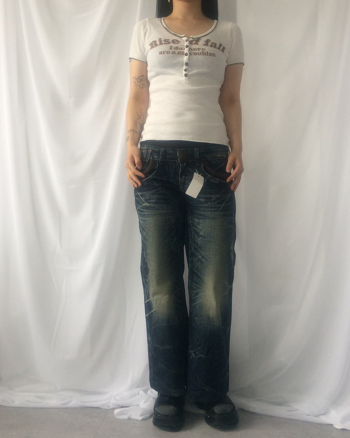 Lettering printing Henry neck ribbed t s 상품이미지1