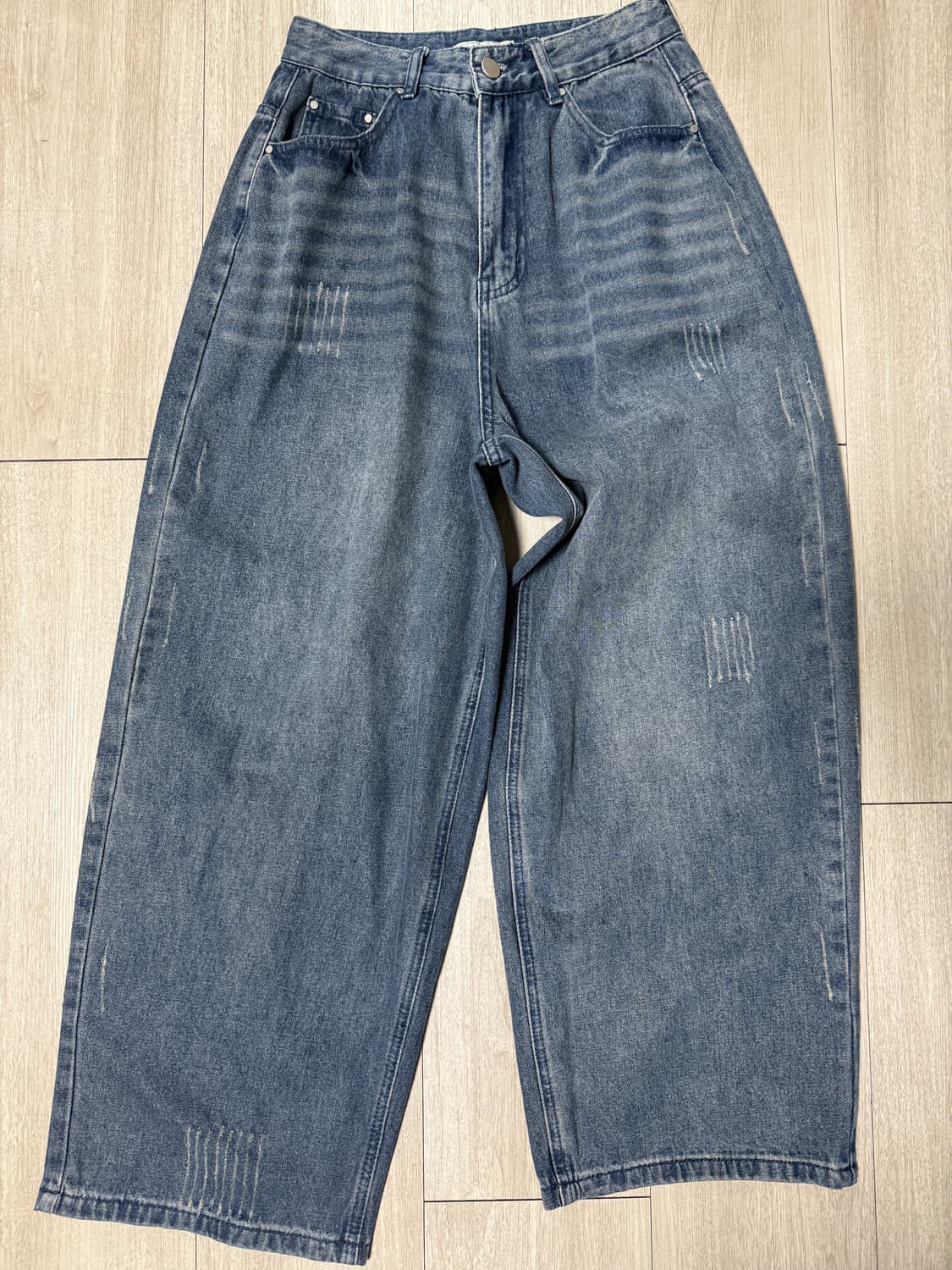 데미지 워시드 데님 팬츠-미디엄 블루 상품이미지2