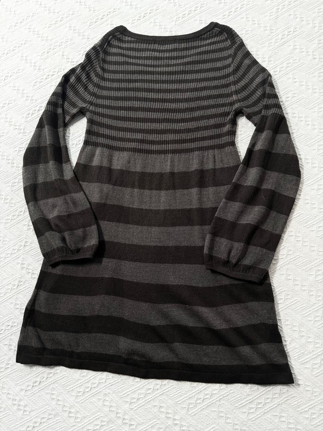 스트라이프 패턴 퍼프 슬리브 니트 원피스 (이너 세트 구매 가능) 상품이미지10