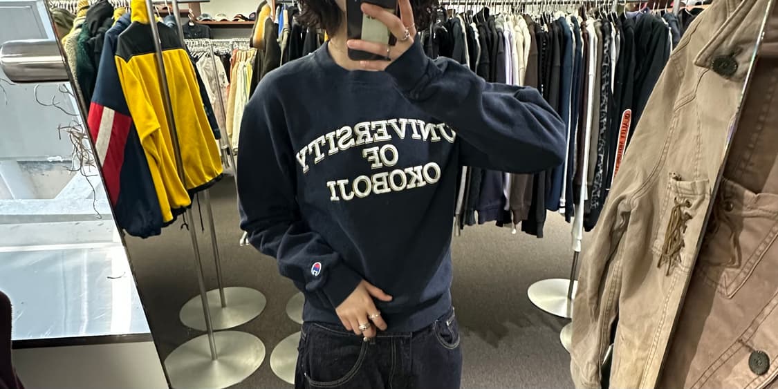 S)챔피온 빈티지 자수 프린팅 네이비 스웻셔츠 상품이미지1