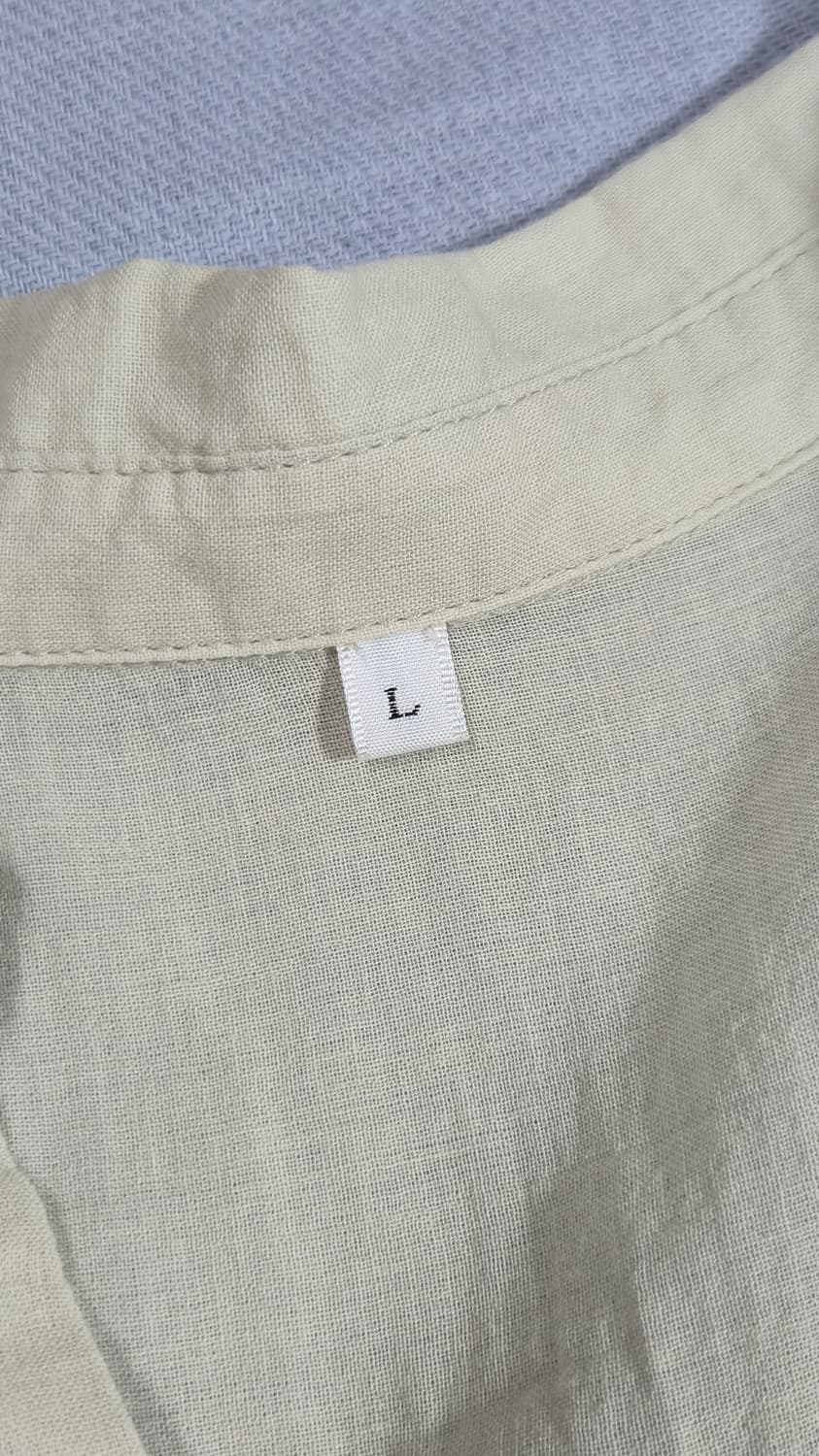 면 셔츠 원피스 L 라이트베이지 오픈카라 반팔 상품이미지5