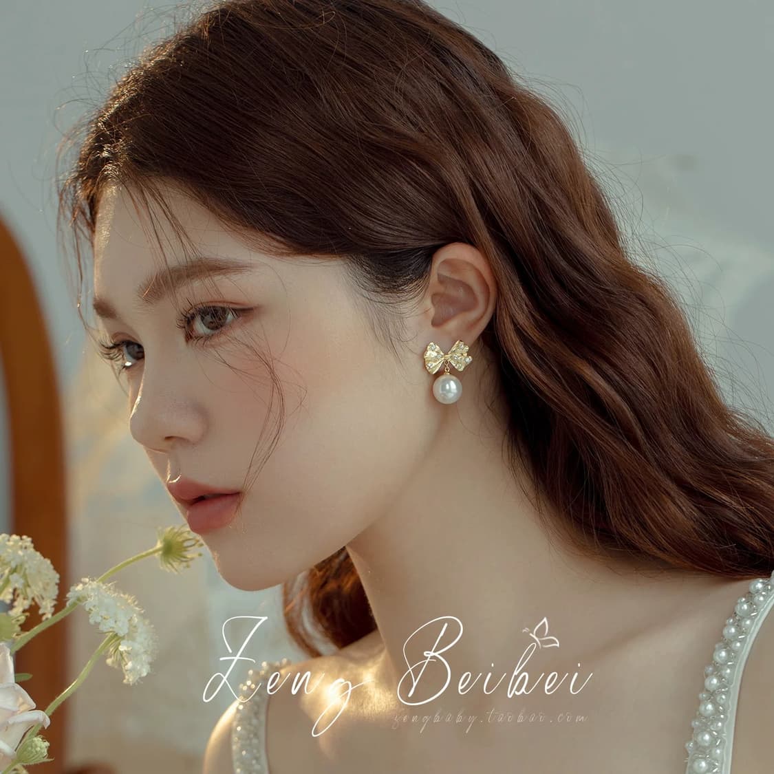 Zeng Beibei 큐빅리본 진주 귀걸이 상품이미지4