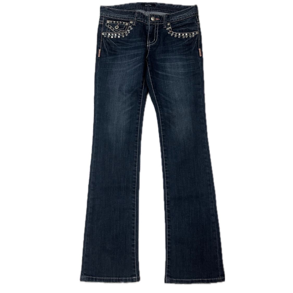 Vtg Y2k 오네갸루 핑크 큐빅 진청 로우 세미 부츠컷 상품이미지2