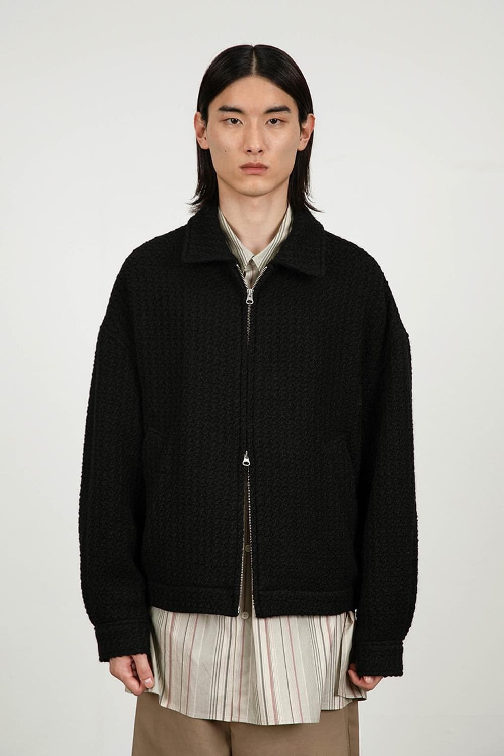 M) 아모멘토 트위드 집업 블루종 블랙 23fw 상품이미지2