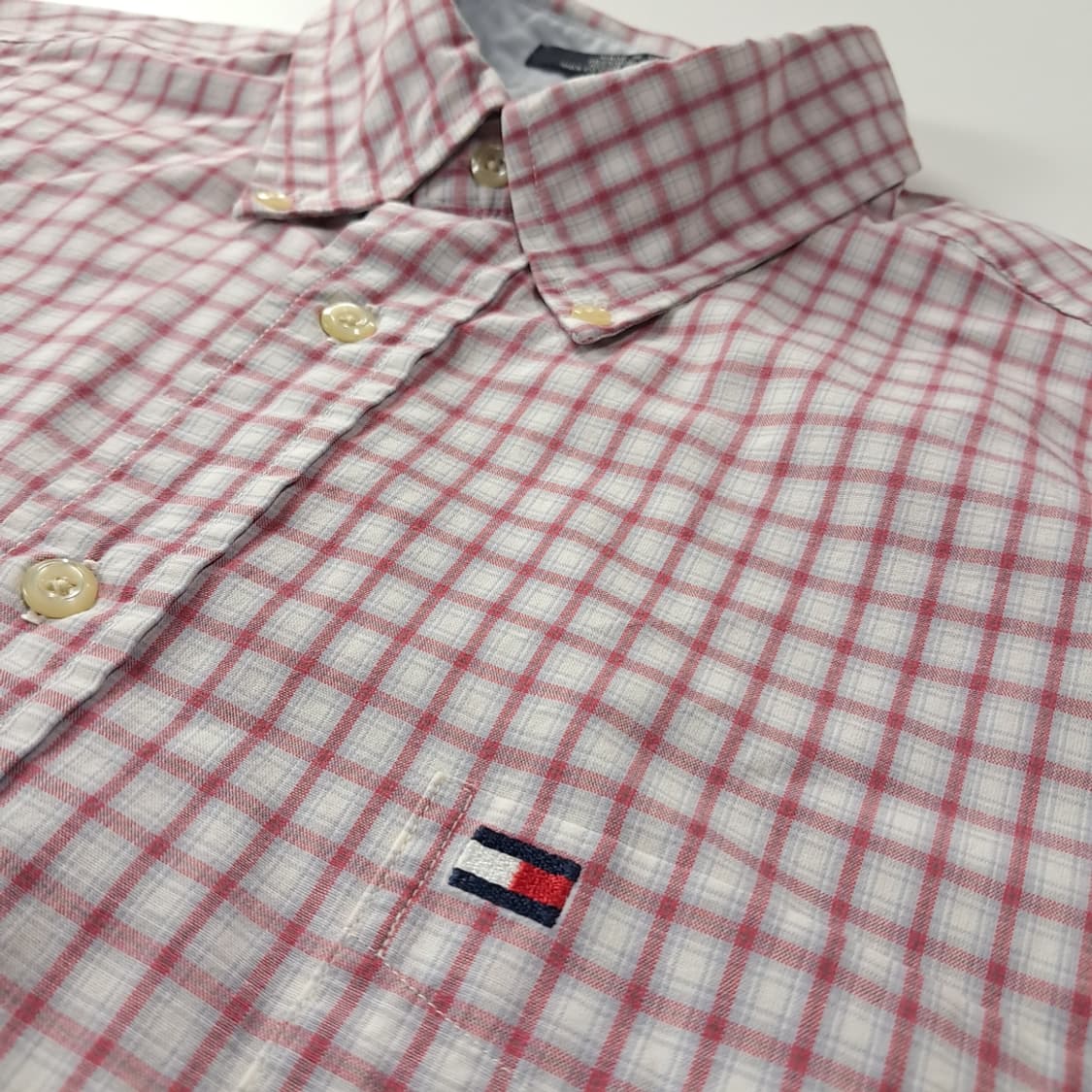 CK235 XL 타미힐피거 90s 대만판 멀티 스몰 체크 레드 반팔 셔 상품이미지4
