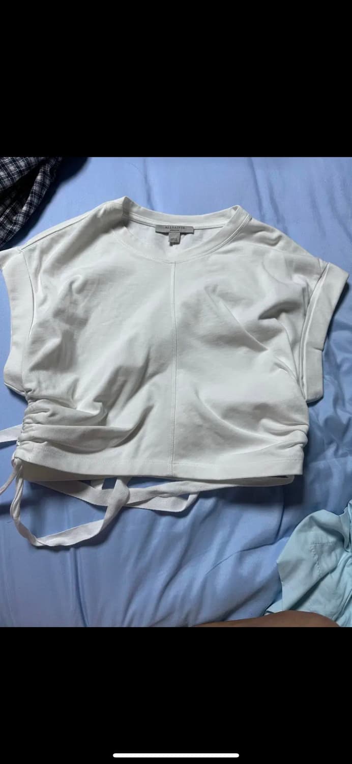 올세인츠 미라 드로우코드 사이드 크롭티 화이트M (새상품) 상품이미지3