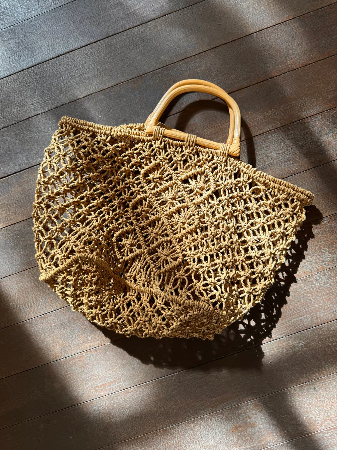 천연 우드 핸들 마크라메 네트백 / 빈티지 라탄백 상품이미지1