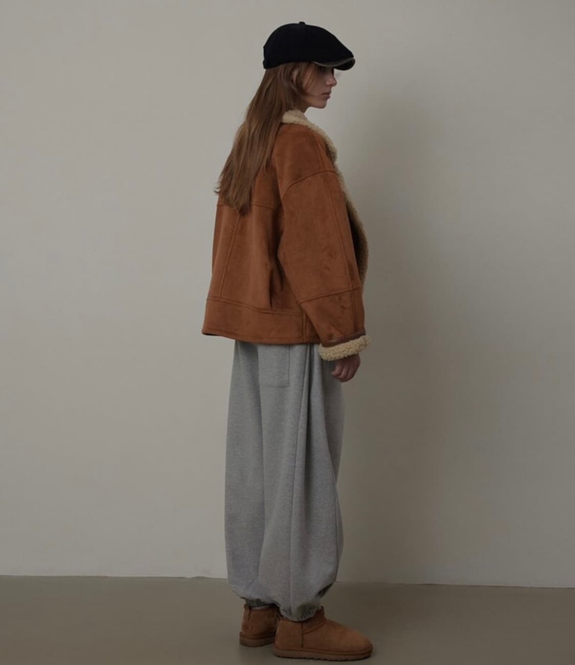 퀸스래빗 셔링하프코트 무스탕 카키브라운 상품이미지3