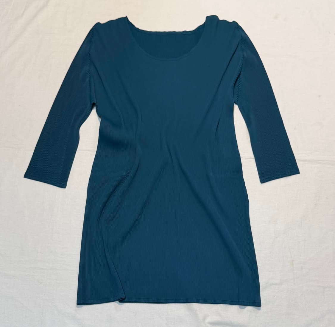 플리츠플리즈 블라우스 라운드넥 탑 블루 상품이미지1