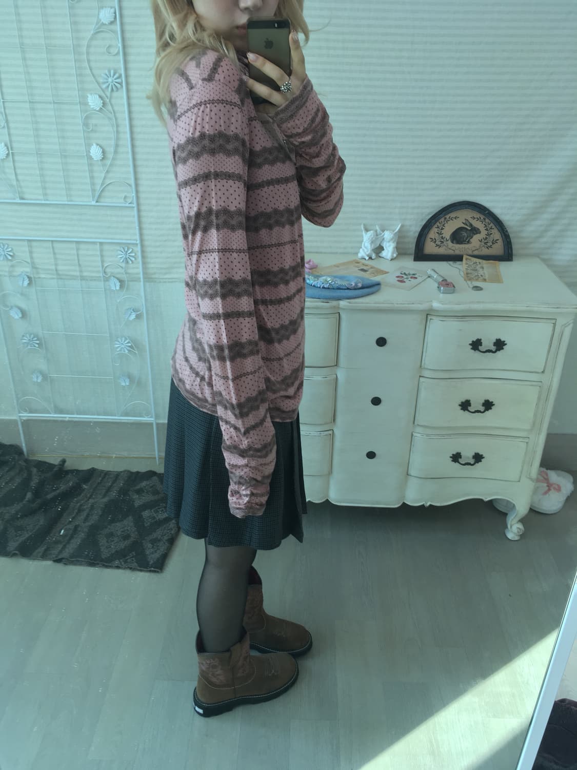 핑크 브라운 스트라이프 앤틱 풀오버 상품이미지2