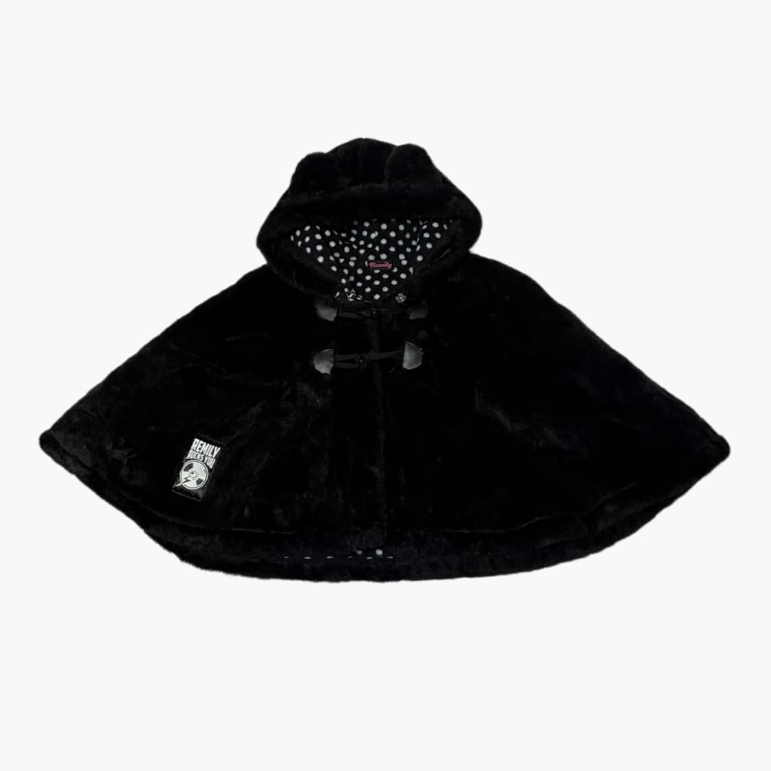 (이체시에눌) 일본 네코미미 블랙 후드 도트 패턴 포인트 퍼 떡코 케이프 상품이미지2