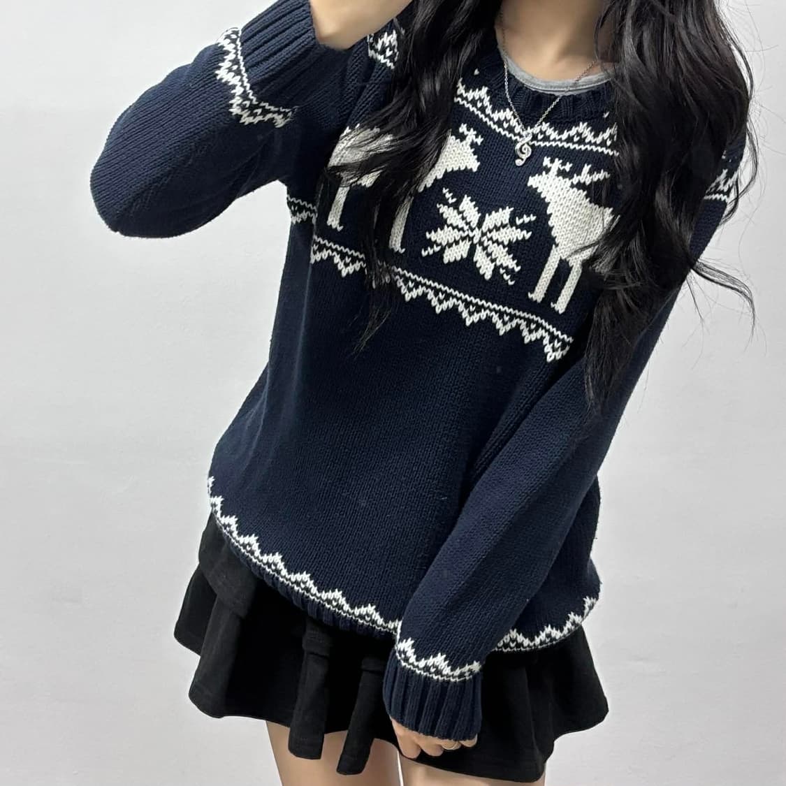 아베크롬비 노르딕 네이비 걸즈 크루넥 스웨터 니트(XL) 상품이미지1