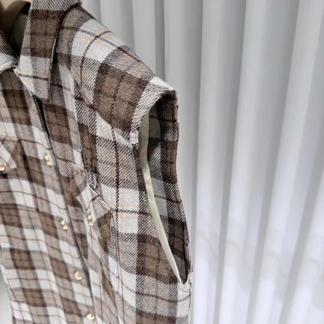 (A+/42) / 미우미우 체크 블루종 베스트 조끼 코코아 브라운 상품이미지5