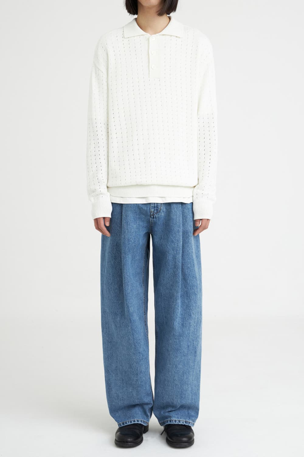 유스 (미착용) 포인텔레 카라 니트 티셔츠 화이트 L 상품이미지5