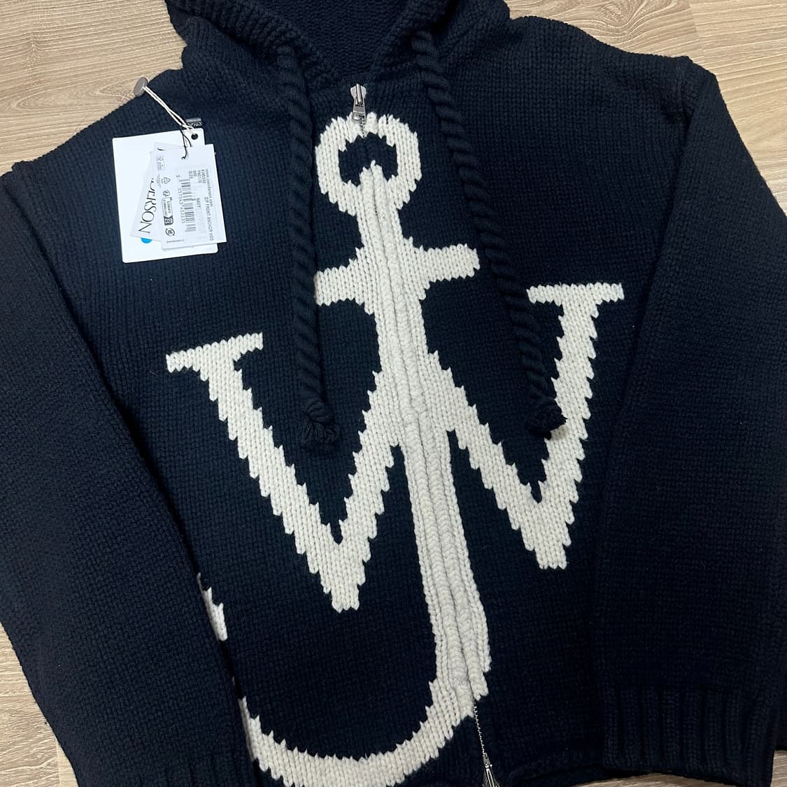 jw 앤더슨 지퍼 프론트 앵커 후드 집업 니트 네이비 상품이미지2