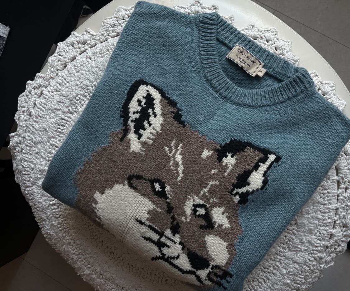 메종키츠네 폭스헤드 니트 S (채도낮은 파스텔블루) 상품이미지1