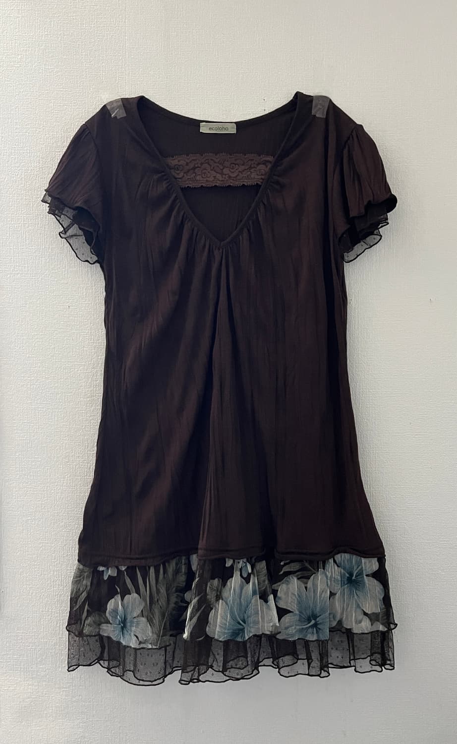 BROWN FLORAL HEM TUNIC TOP 상품이미지1