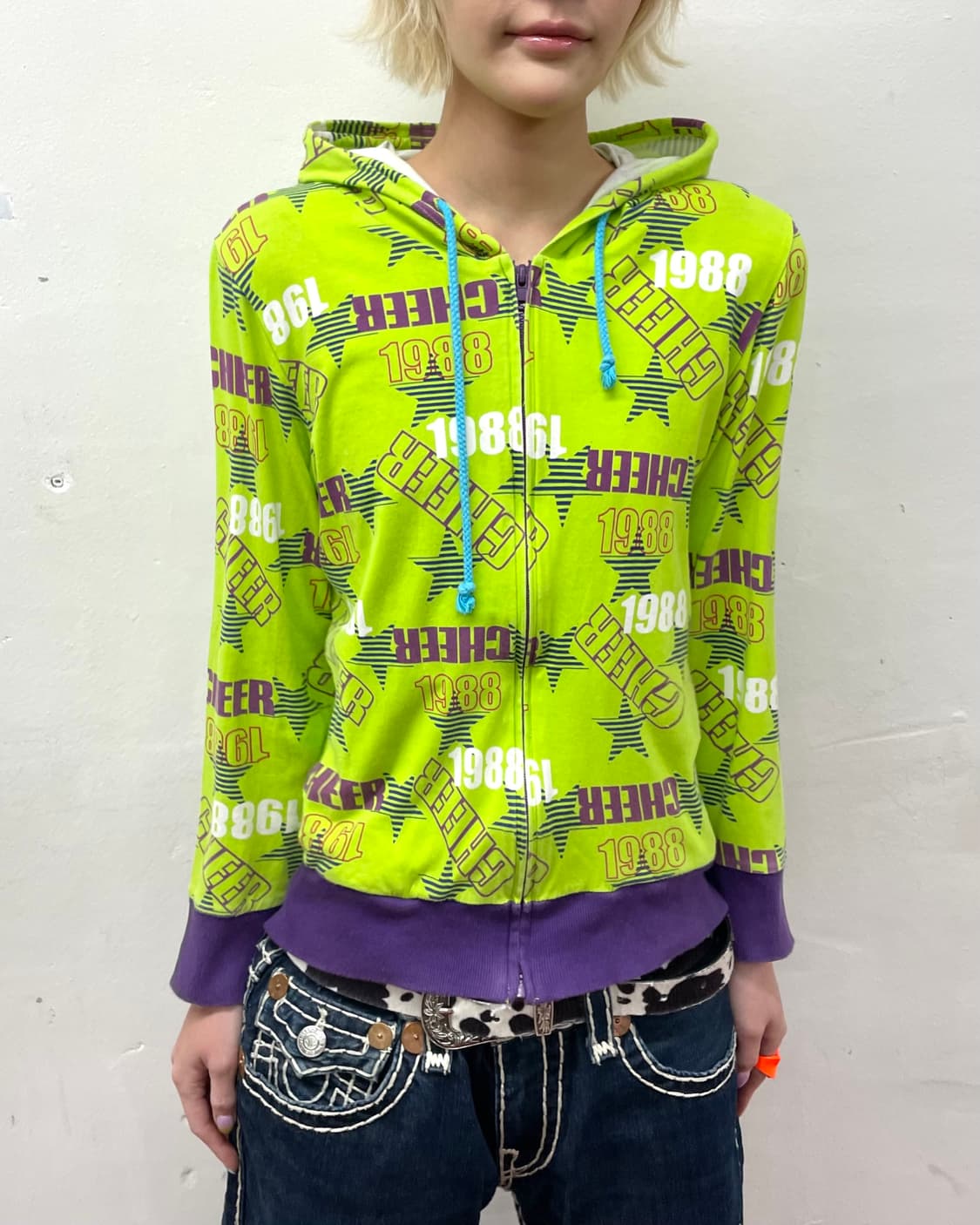 Retro Cheer Star Green Hoodie Zip-Up 상품이미지4