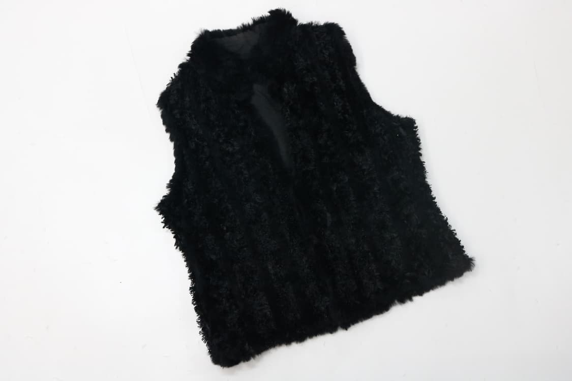 ST.CT 빈티지 리얼 래빗 퍼 텍스처드 블랙 베스트 상품이미지3