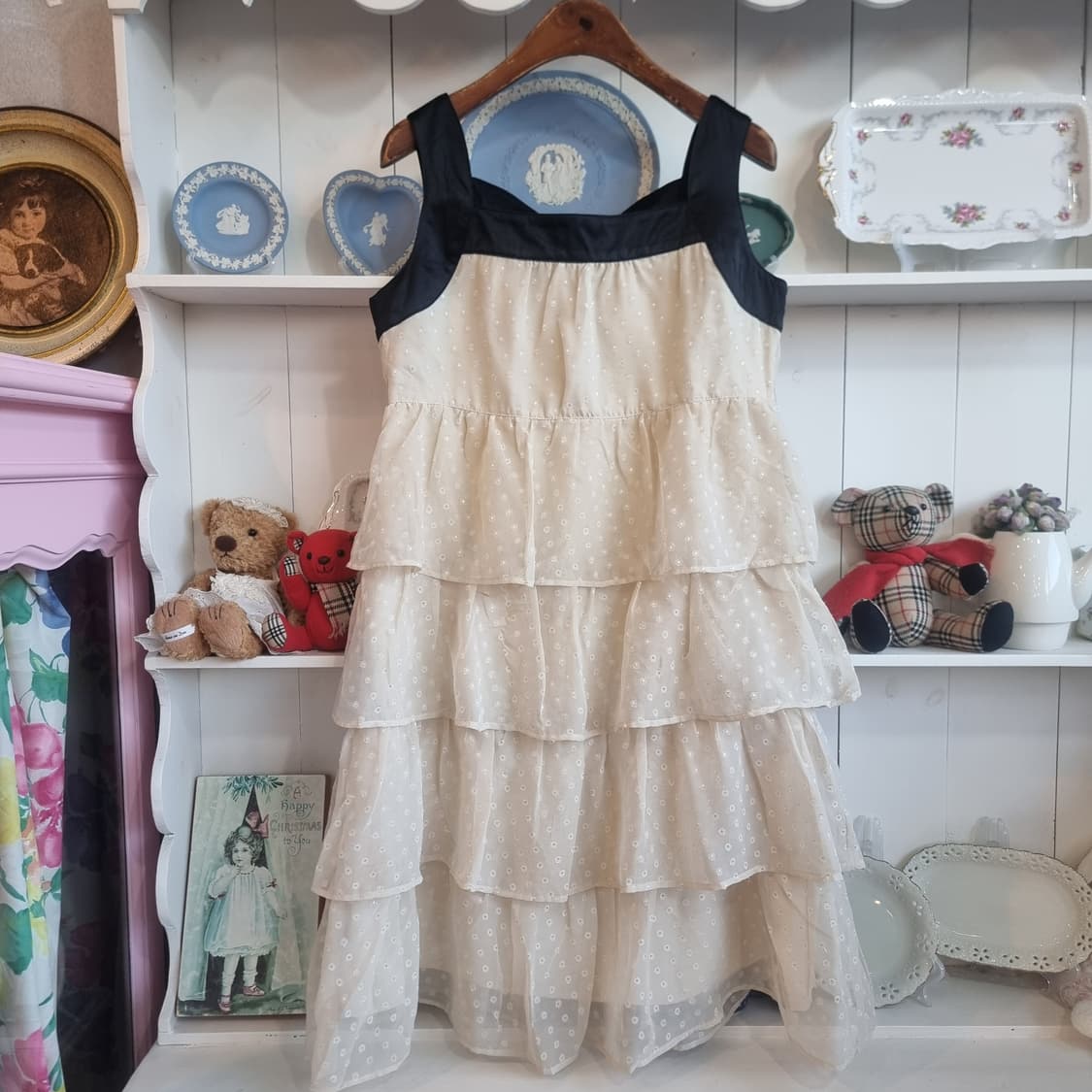 블랙 배색 크림 도트 쉬폰 캉캉 원피스 상품이미지1