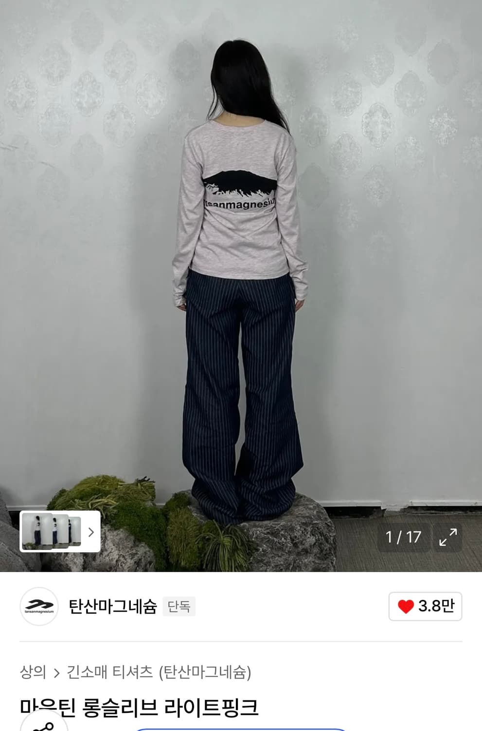 탄산마그네슘 마운틴 롱슬리브 라이트 핑크 Men size 상품이미지1