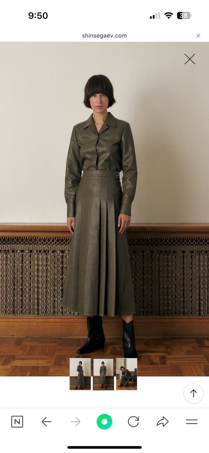 KUME_FAUX LEATHER BLOUSE, KHAKI 상품이미지2