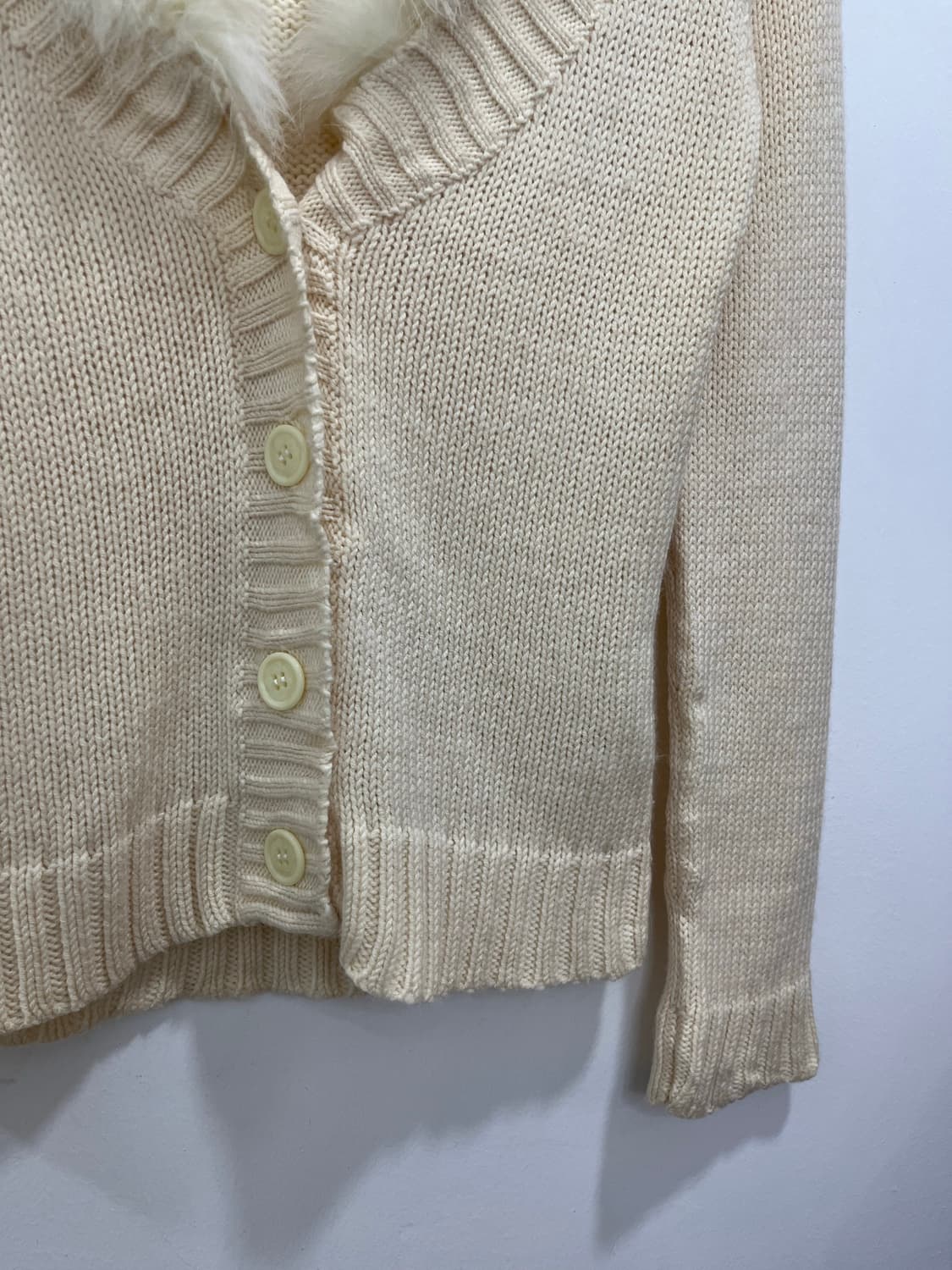 일본 빈티지 갸루 화이트 퍼 니트 가디건 상품이미지5