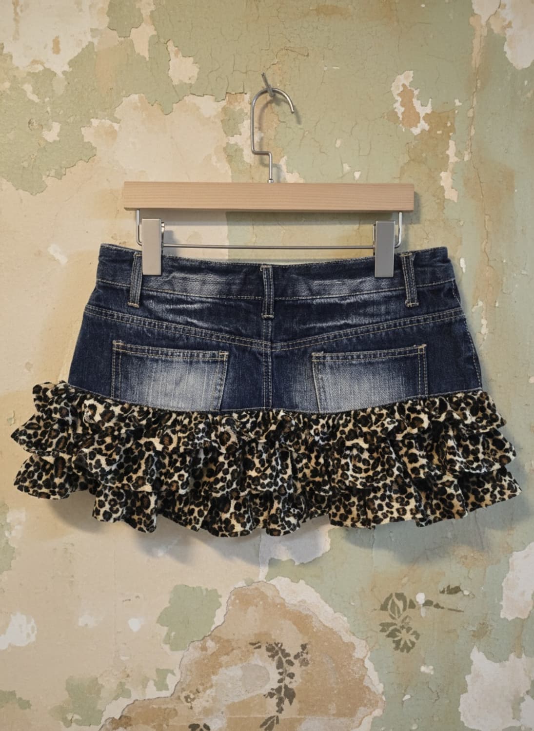Japaness Vintage 헤더 그레이 데님 호피 스커트 상품이미지2