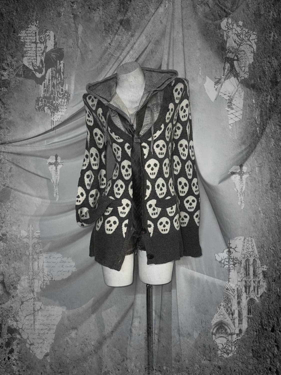 무채색 데일리 해골 펑크 키치 와투케 코디세트  상품이미지1