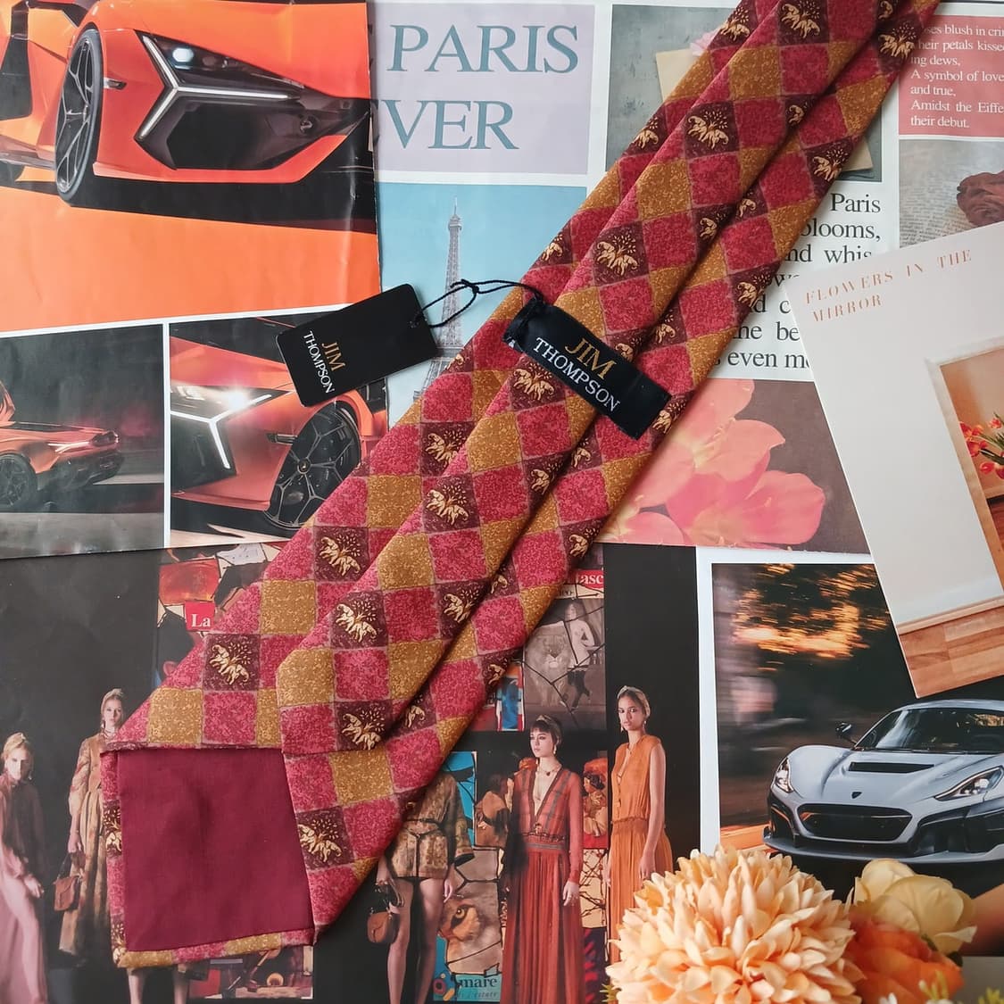 짐톰슨 실크 레드 코끼리 모티브 넥타이 9.4cm 새제품 A19126 
 상품이미지4