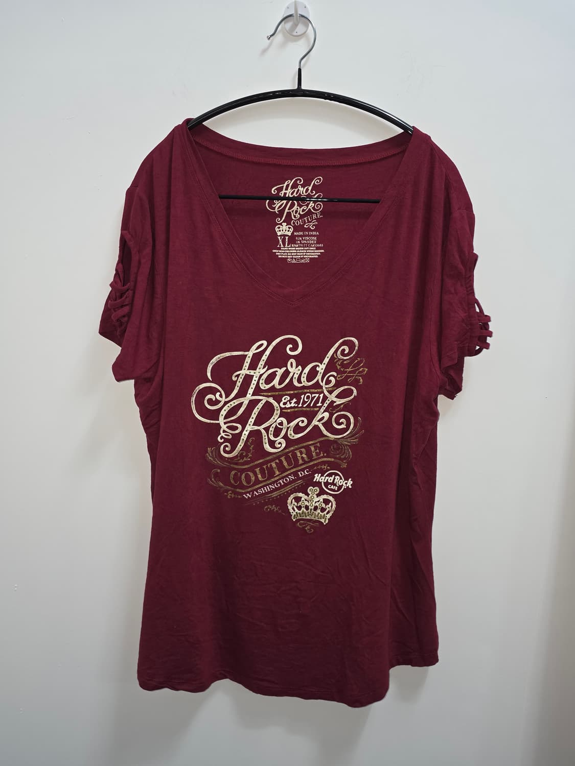 HARD ROCK COUTURE 비스코스 와이드 V넥 티셔츠 상품이미지3