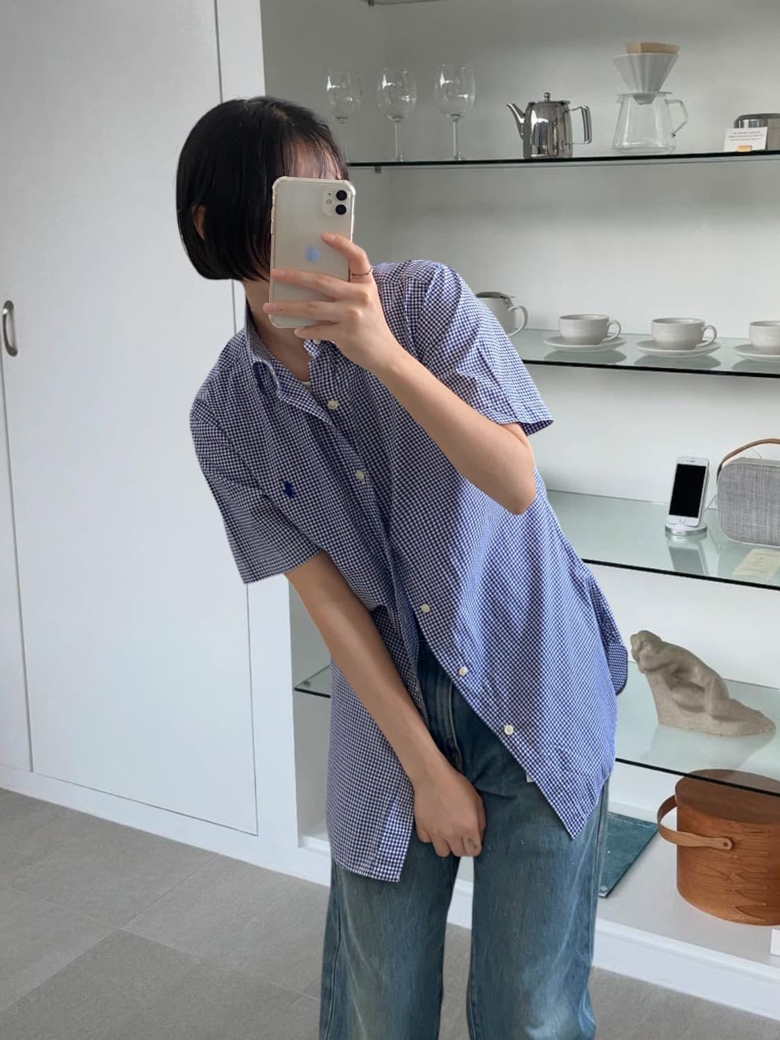 폴로 랄프로렌 체크 1/2 셔츠 (Woman L) 상품이미지1