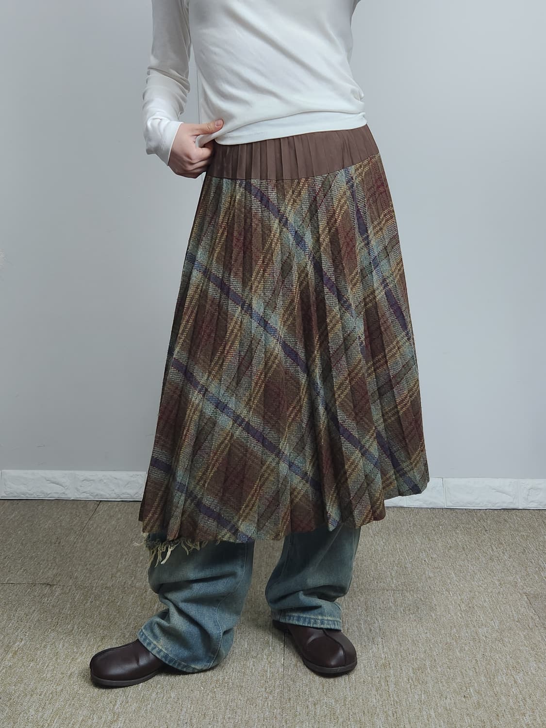 체크 플리츠 울 스커트 상품이미지2