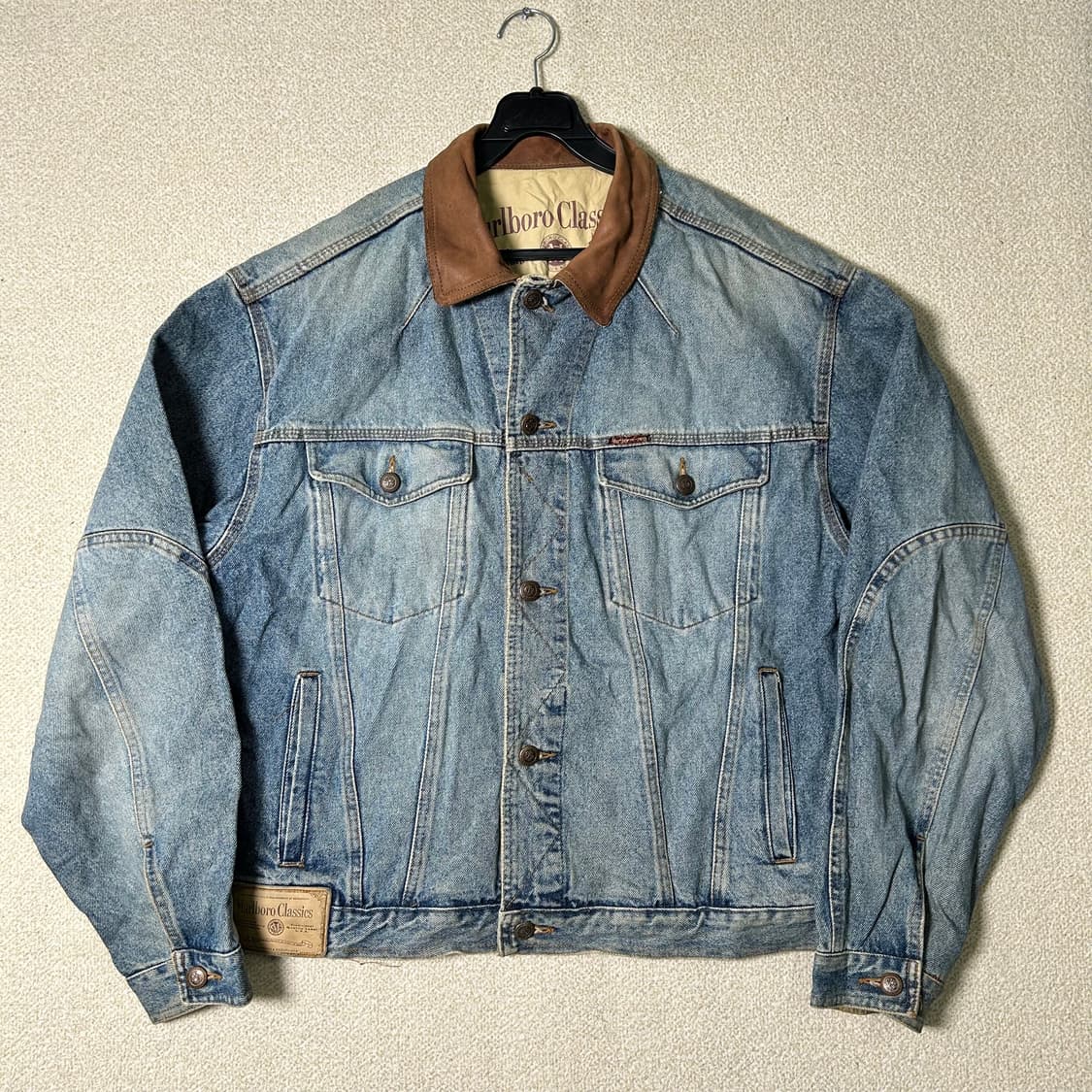 (XL) 90s 말보로 클래식 레더넥 데님 자켓 상품이미지1
