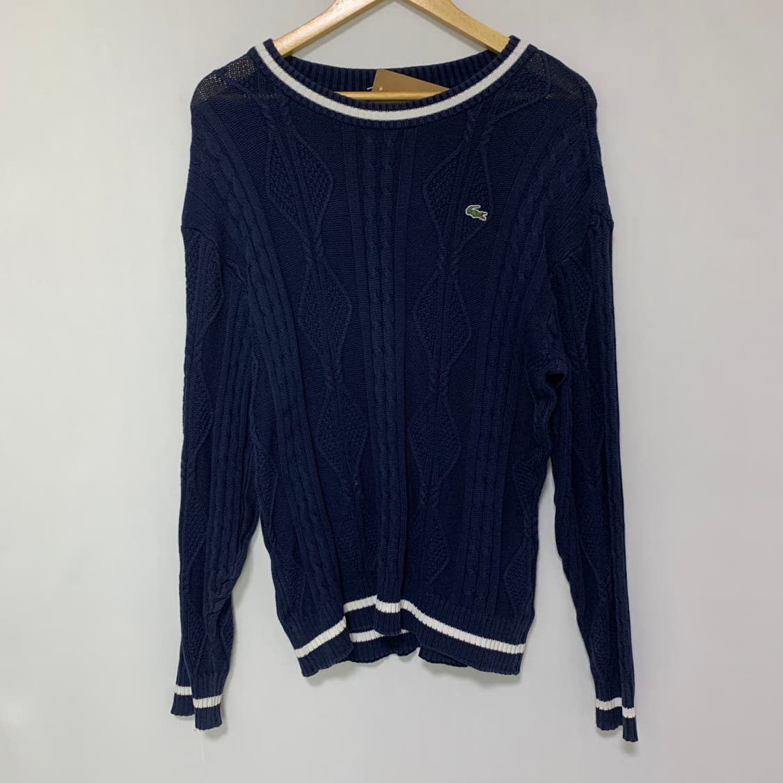 Lacoste 라코스테 로고 네이비 케이블 니트 90 빈티지 스웨터 상품이미지2