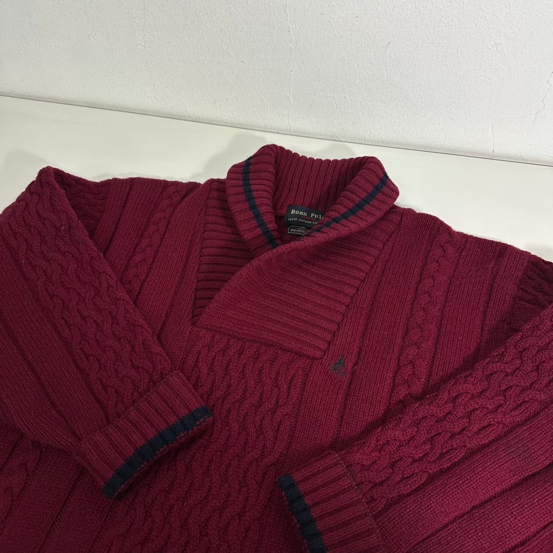 105 빈폴 버건디 숄카라 꽈배기니트 상품이미지1