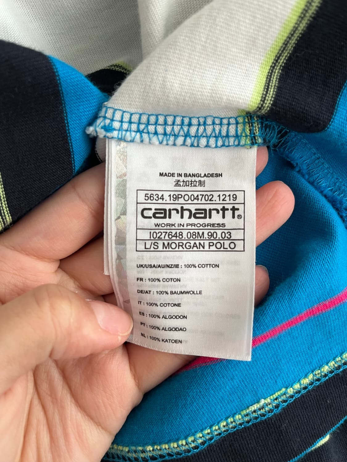 M) 칼하트 WIP 럭비 티셔츠 스트라이프 블루 상품이미지5