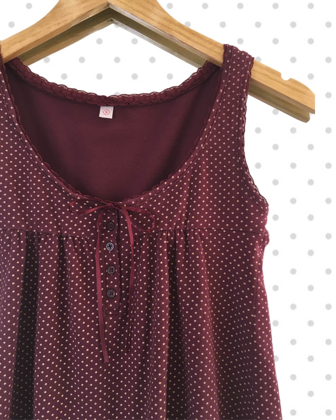 vintage dot ribbon sleeveless wine 상품이미지7