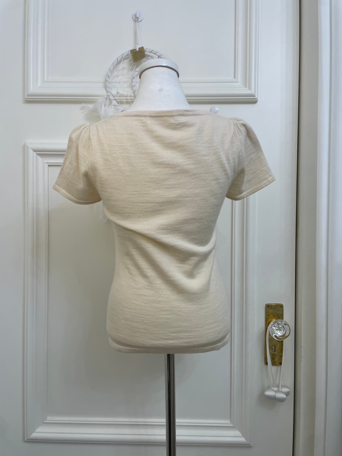 beige bust pleats puff basic knit top 상품이미지3