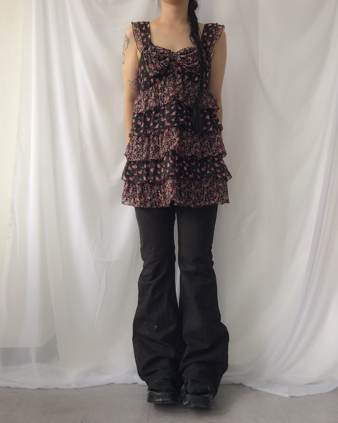 Ribbon point flower pattern layer sleeve 상품이미지6