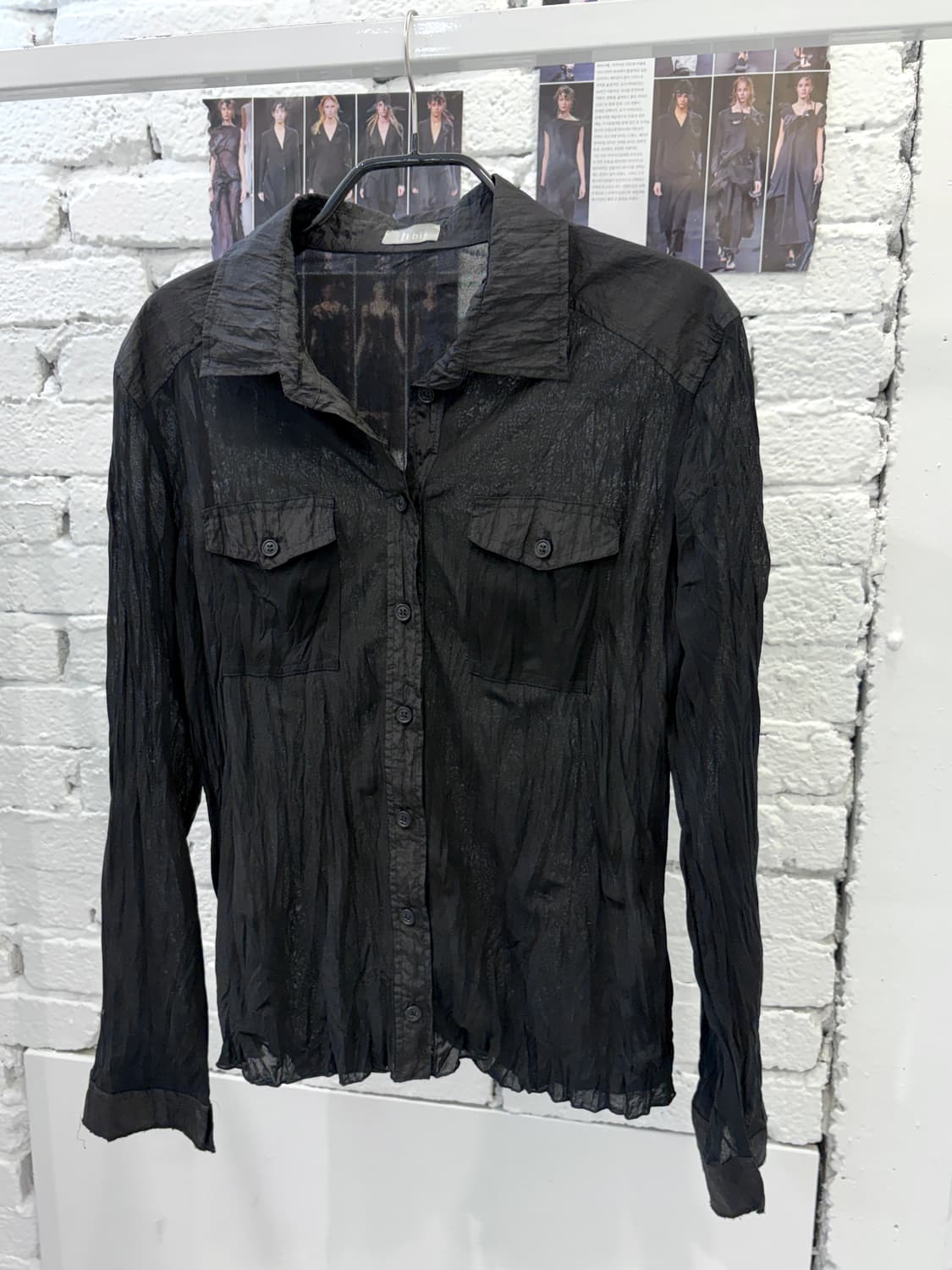 Sheer Crinkle Button-Up Shirt 상품이미지3
