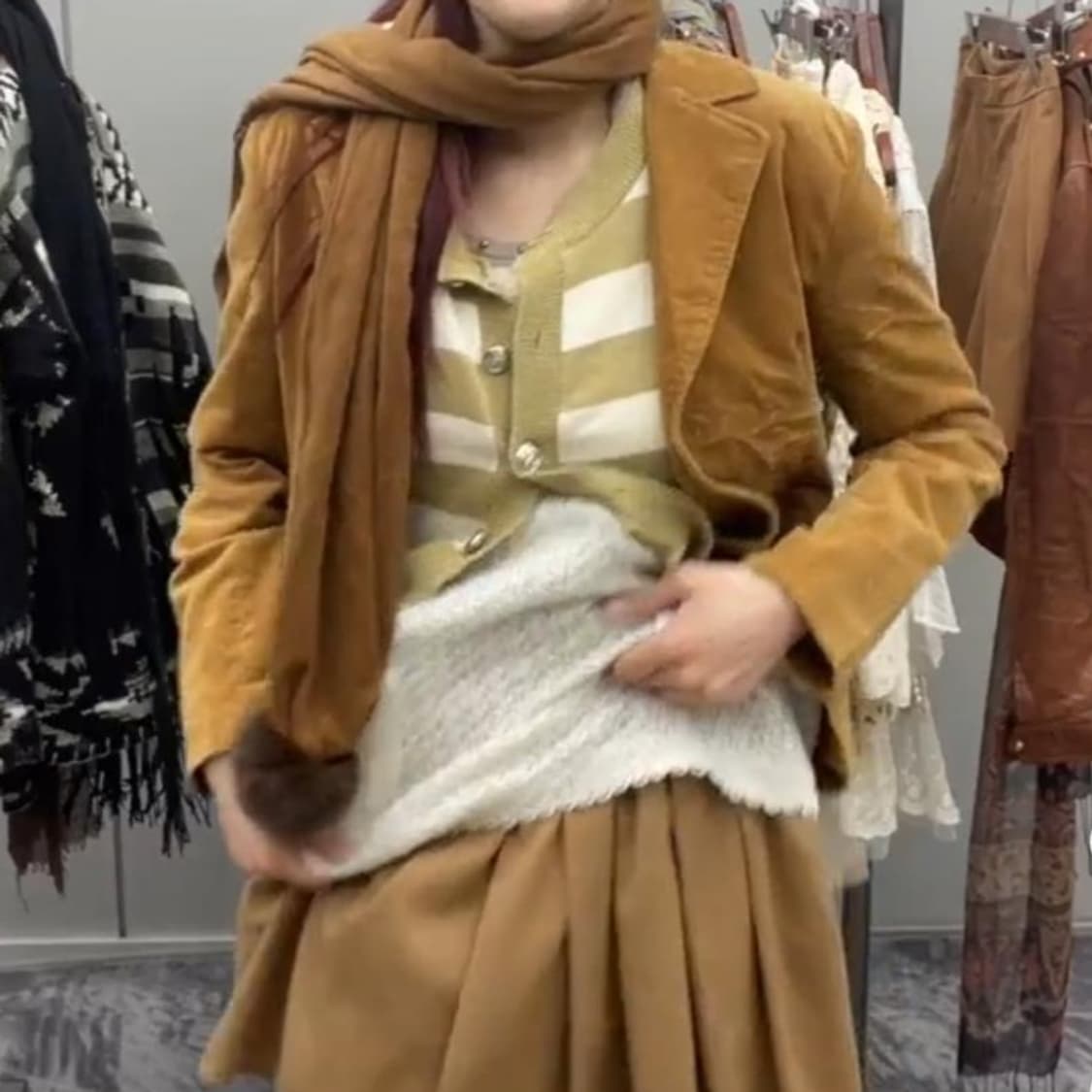 크루빈티지 코디 단가라 반팔 니트가디건 상품이미지1