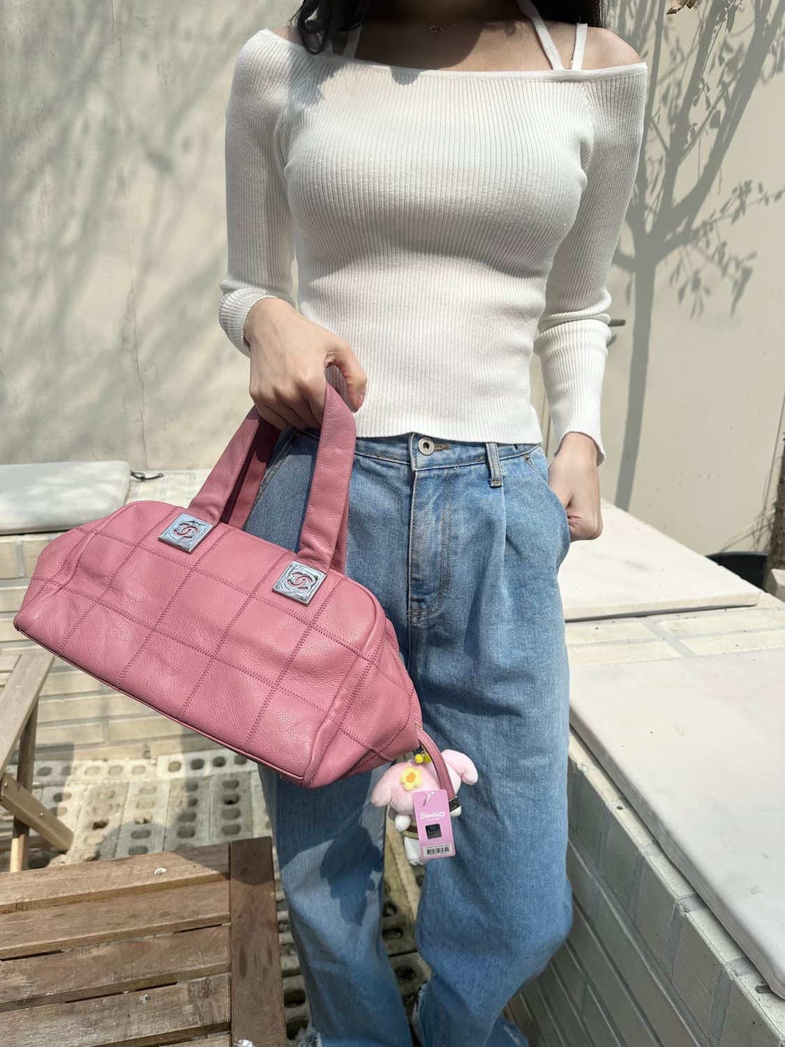 [정품] 샤넬 로고 핑크 보스턴백 상품이미지3